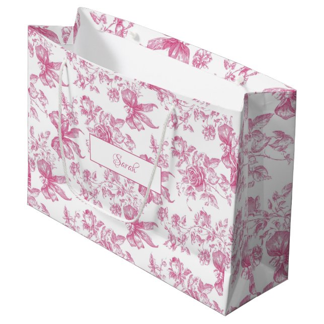 Rosa Wildblume Tee Brautparty Große Geschenktüte (Vorderseite Schrägansicht)