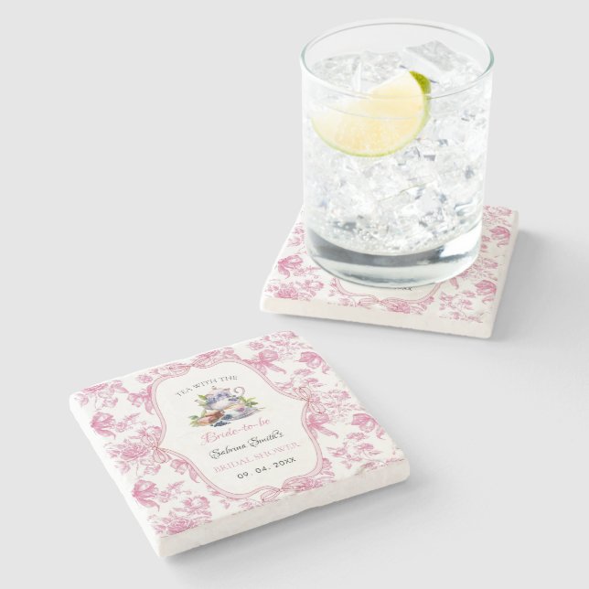 Rosa Wildblume Tee Party Bridal Dusche Einladung Steinuntersetzer (Seitenansicht)