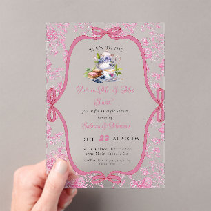 Rosa Wildblume Tee Party Dusche Acryleinladungen