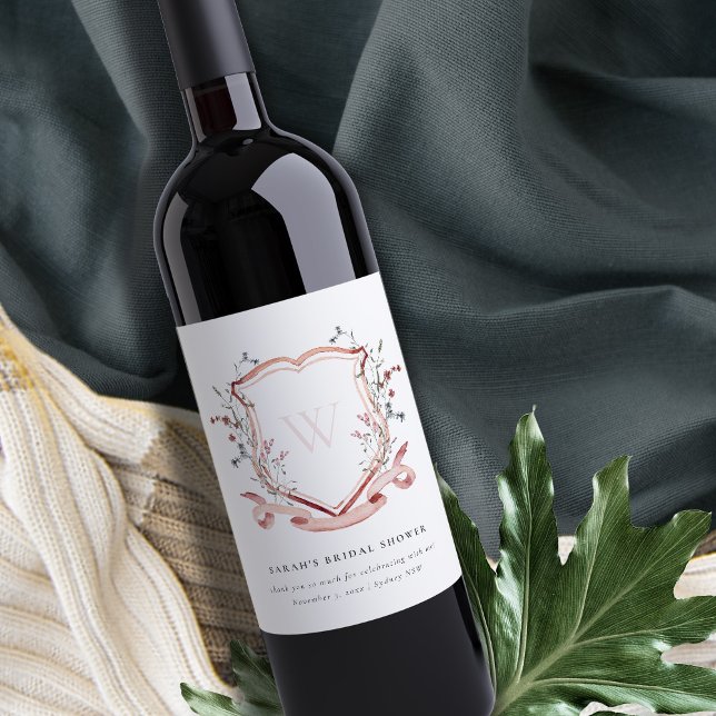 Rosa Wildblume Wappen Brautparty Weinetikett (Von Creator hochgeladen)