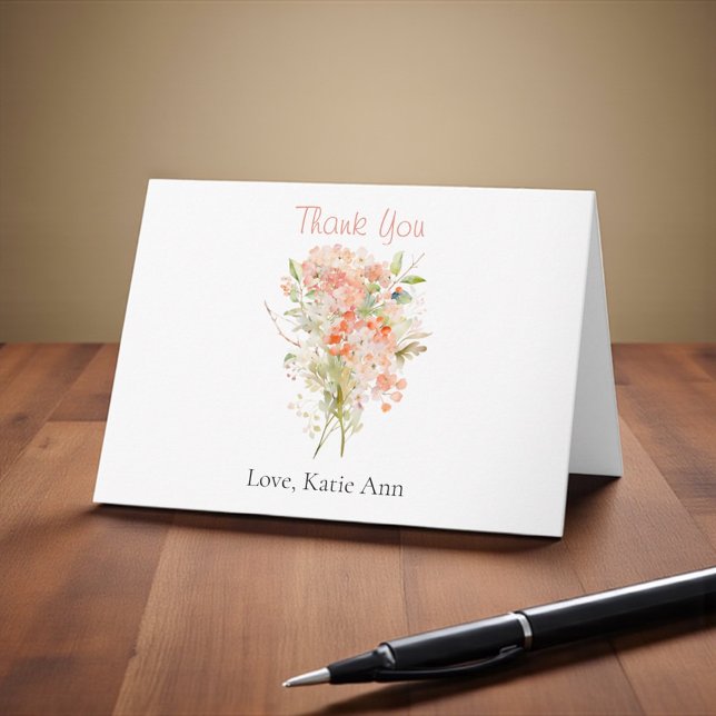 Rosa Wildblume Wasserfarben Dankeskarte (A thank you card with pink florals for wedding or bridal shower thank you notes.)