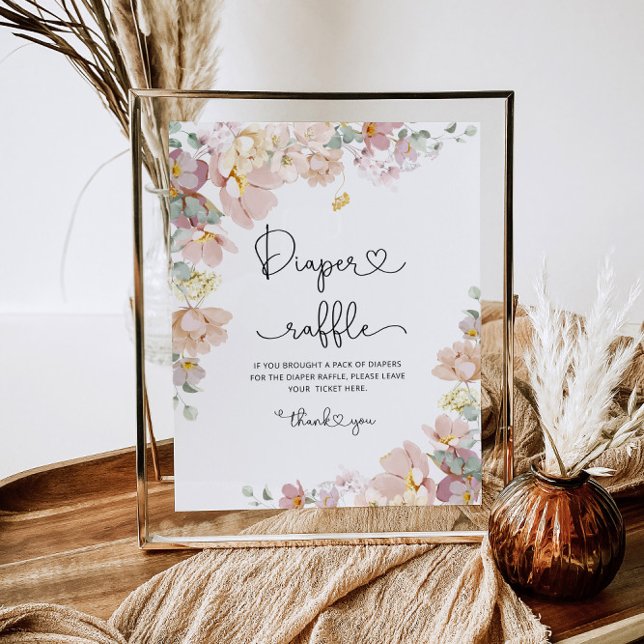 Rosa Wildblume Windeln Tombola Babydusche Poster (Von Creator hochgeladen)