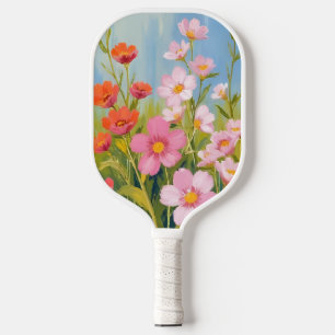 Rosa Wildblumen Aquarell-Blumenmalerei Pickleball Schläger