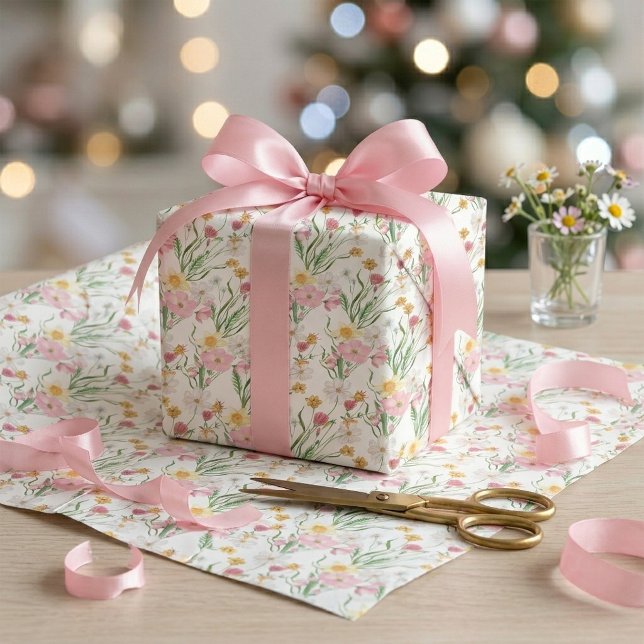 Rosa Wildblumen-Aquarell Geschenkpapier (Pink Wildflower Watercolor Wrapping Paper)