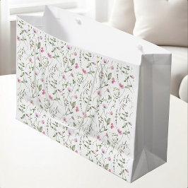 Rosa Wildblumen-Aquarell Große Geschenktüte
