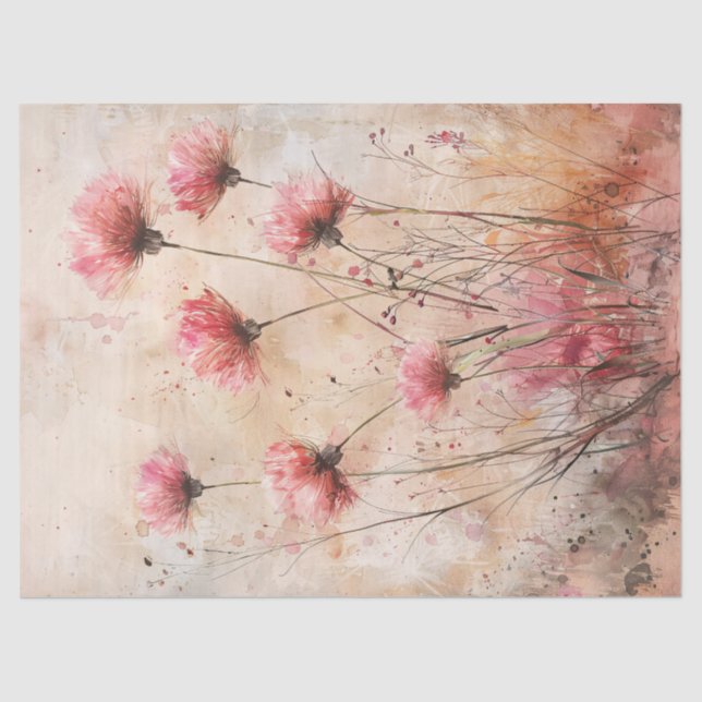 Rosa Wildblumen Aquarellfarben Seidenpapier (Vorderseite)