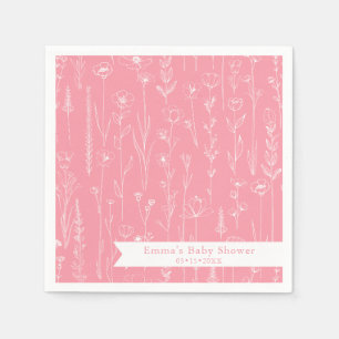 Rosa Wildblumen-Baby-Party Florales Muster Serviette