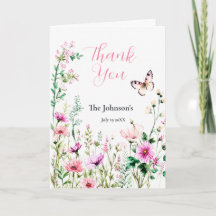 Rosa Wildblumen-Baby-Shower-Dankeskarten