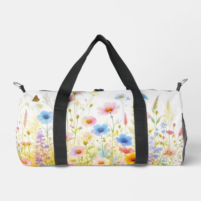 Rosa Wildblumen Blühen Duffle Bag (Vorderseite)