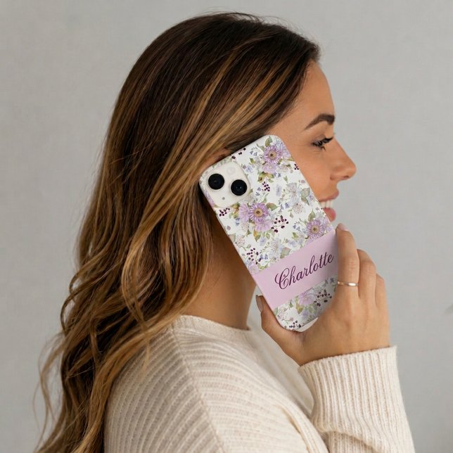 Rosa Wildblumen-Blumen Chic Name Stil iPhone 14 Hülle (Pink Wildflower Floral Chic Name Style iPhone Case)