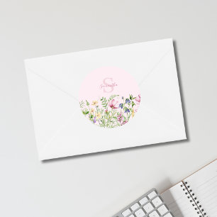 Rosa Wildblumen-Blumen personalisiert Runder Aufkleber