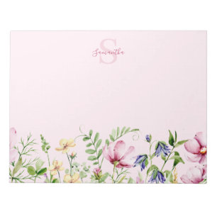 Rosa Wildblumen-Blumenmonogramm-Notizblock Notizblock