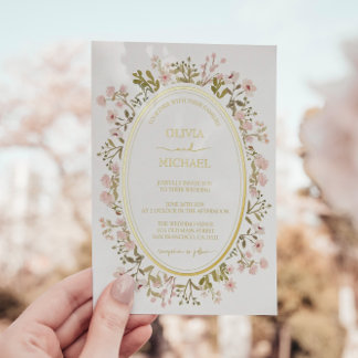 Rosa Wildblumen Botanische Hochzeit Folieneinladung