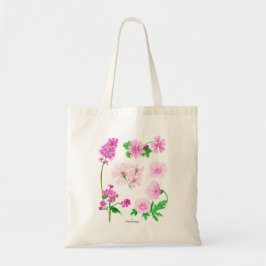 Rosa Wildblumen in Aquarellen 1 Seite. Tragetasche