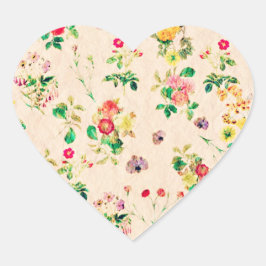 Rosa Wildblumen in Blumenform Vintages Land Herz-Aufkleber