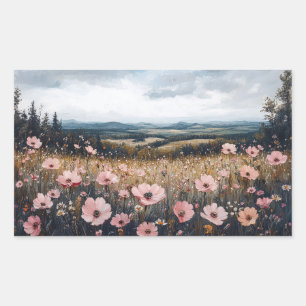 Rosa Wildblumen Landschaft Rechteckiger Aufkleber