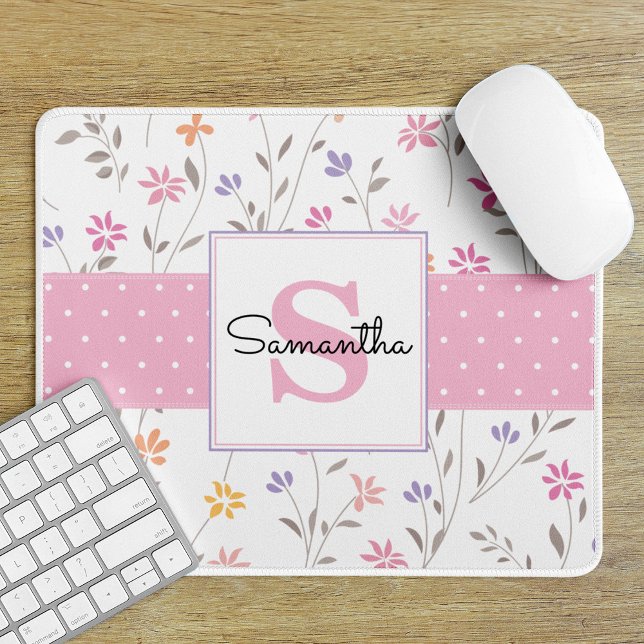 Rosa Wildblumen-Monogramm Mousepad (Von Creator hochgeladen)
