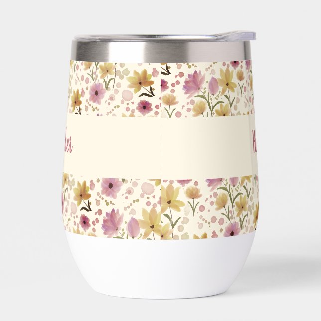 Rosa Wildblumen-Wasserfarben-Monogramm benannt (Links)