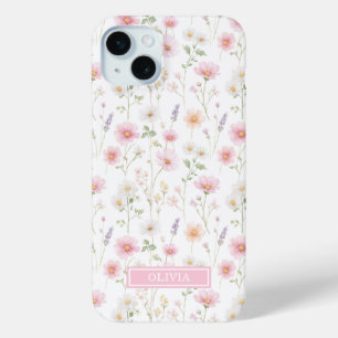 Rosa Wildblumen-Wasserfarben-Monogramm Case-Mate iPhone Hülle