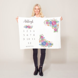 Rosa Wildblumen-weißes Baby-Monatsmeilenstein Fleecedecke