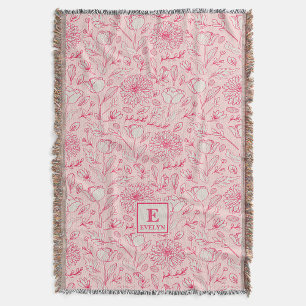 Rosa Wildblumen-Wurfdecke mit Monogramm Decke