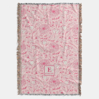 Rosa Wildblumen-Wurfdecke mit Monogramm Decke