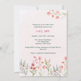 Rosa Wildblumengarten-Baby-Shower-Einladung Einladung