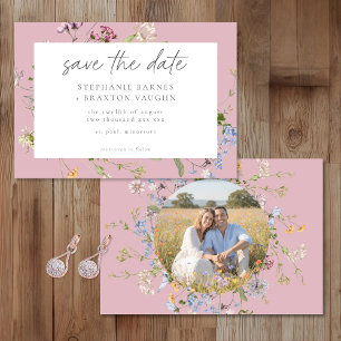 Rosa Wildblumengarten Elegante Foto-Hochzeit Save The Date