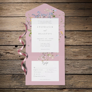 Rosa Wildblumengarten Elegante Hochzeit All In One Einladung