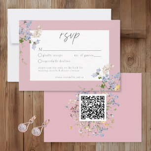 Rosa Wildblumengarten Elegante Hochzeit QR RSVP Karte
