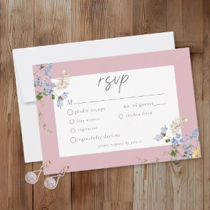 Rosa Wildblumengarten Elegante Hochzeit RSVP Karte