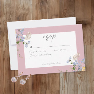 Rosa Wildblumengarten Elegante Hochzeit RSVP Karte