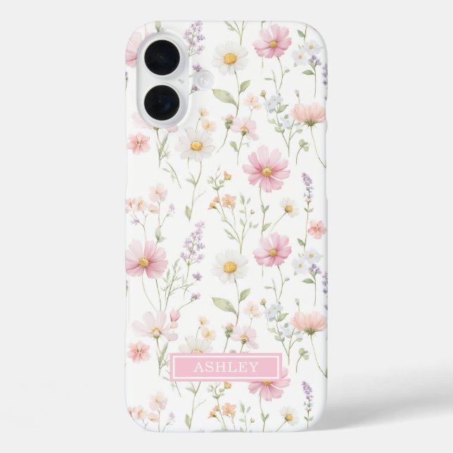 Rosa Wildblumengarten-Monogramm iPhone 16 Plus Hülle (Rückseite)