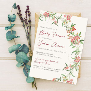 Rosa Wildblumenrose Frühlingsgirlande Baby Shower Einladung