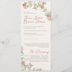 Rosa Wildblumenrose Frühlingsgirlande Hochzeit Programm