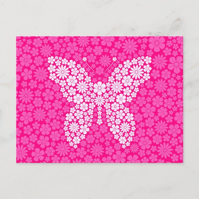 Rosa Wilde Blume Schmetterling Postkarte (Vorderseite)