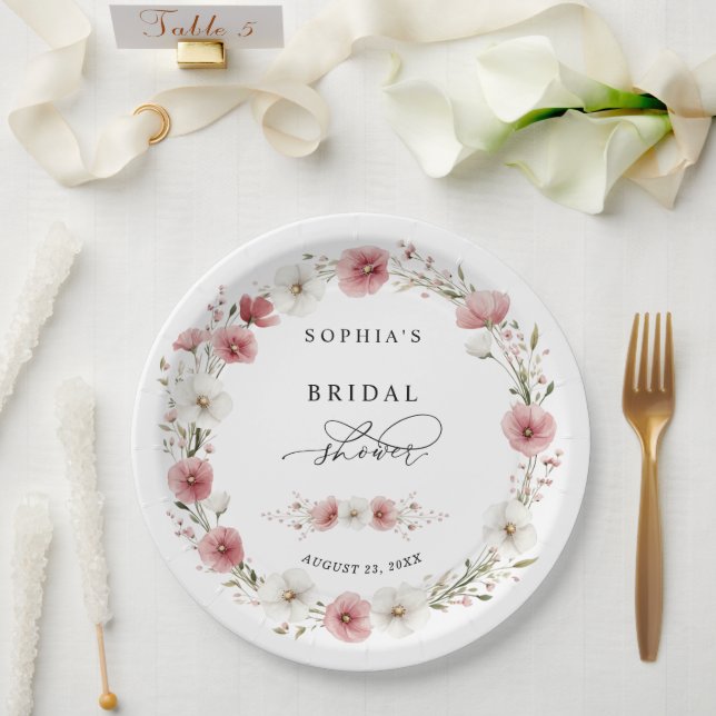 Rosa Wilde Blumen Brautparty Pappteller (Hochzeit)