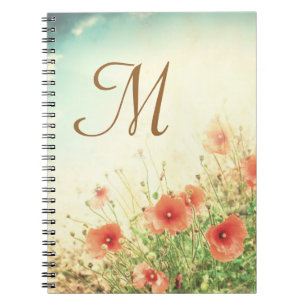 Rosa wilde Blumen Monogramm Notizbuch Notizblock