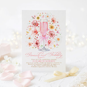 Rosa Wildflower-Brunch und Prunk Hochzeitsdusche Einladung