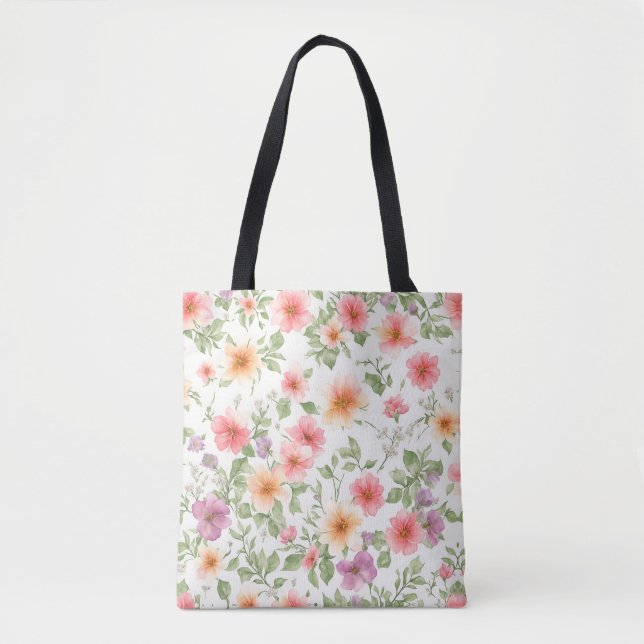 Rosa Wildrose Blumenmuster, Boho Tasche (Vorderseite)