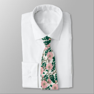Rosa Wildrosen-Blumen & Grünes Blätter-Muster Krawatte