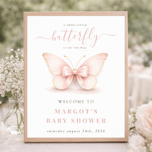Rosa Willkommensschild für Baby Shower eines klein Poster