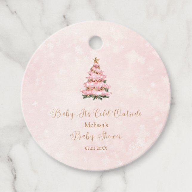 Rosa Winter Baby Es ist kalt draußen Babyparty Geschenkanhänger (Vorderseite)