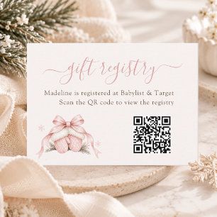 Rosa Winter Baby Mädchen Shower QR Geschenkeregist Begleitkarte