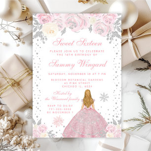 Rosa Winter Blond Haar Prinzessin Sweet Sixteen Einladung