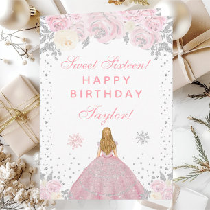 Rosa Winter Blond Haar Prinzessin Sweet Sixteen Karte