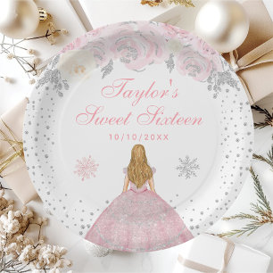 Rosa Winter Blond Haar Prinzessin Sweet Sixteen Pappteller