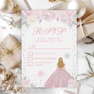 Rosa Winter Blond Haar Prinzessin Sweet Sixteen RSVP Karte