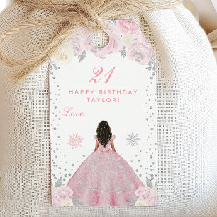 Rosa Winter Dunkle Haut Prinzessin Geburtstagsfeie Geschenkanhänger