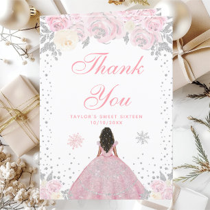 Rosa Winter Dunkle Haut Prinzessin Sweet Sixteen Dankeskarte